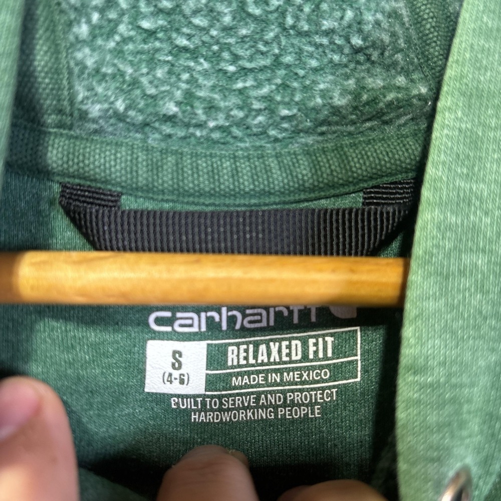 Carhartt‎ Hoodie Womens Small 4-6 Green Relaxed Fit Pullover Logo Graphic Fleece - Picture 4 of 9